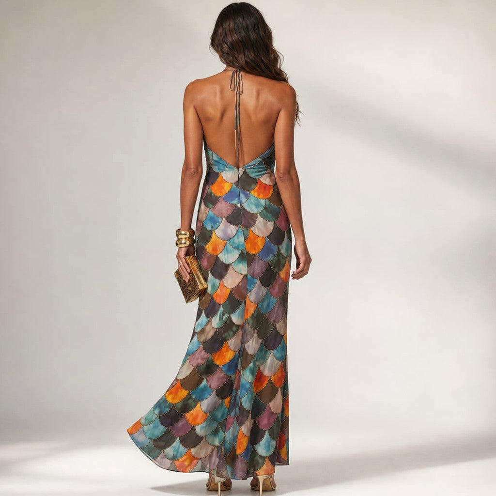 Maxi Dress Scale Print Geometric Body-Skimming Summer – Molieri