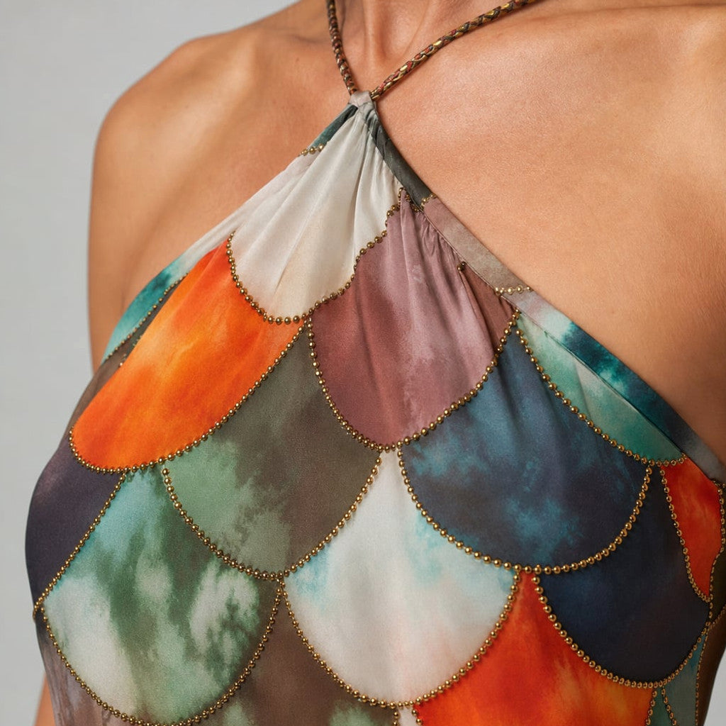 Maxi Dress Scale Print Geometric Body-Skimming Summer – Molieri