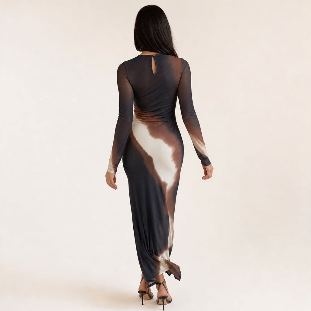 Knit Midi Dress High Neck Long Sleeve Leg Split Mars – Molieri